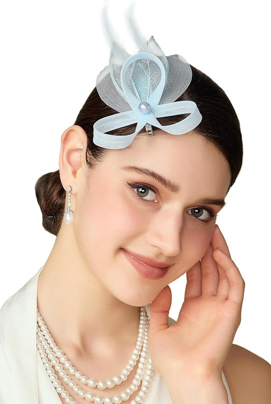 Fascinator Hair Clip for Women - Tea Party Kentucky Elegant Chic Mesh Feather Flower Bridal Wedding Headpiece