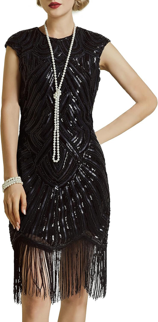 Women's Flapper Dresses 1920s Beaded Fringed Great Gatsby Dress