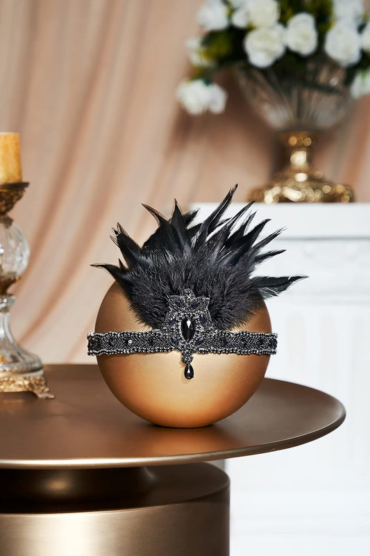 1920s Headpiece Flapper Headband - Roaring 20s Crystal Showgirl Hair Band Gatsby Headband with Feather