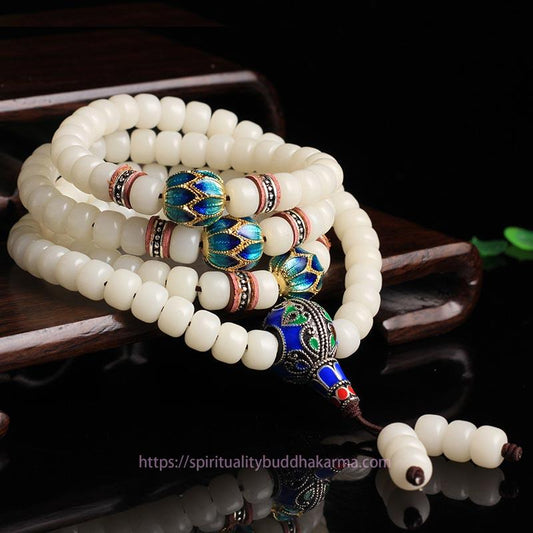Spiritualität Buddha Karma 108 Perlen Weiße Bodhi-Samen Mala Segensarmband