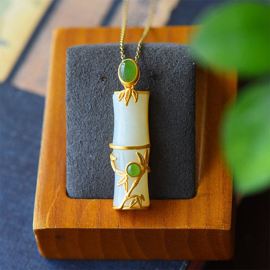 Jade White Jade Cyan Jade Bamboo Protection Necklace Pendant
