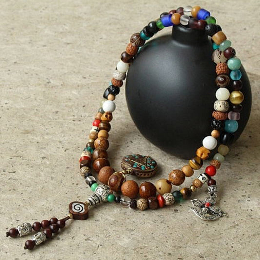 Spiritualität Buddha Karma Tibet 108 Mala-Perlen Neun Paläste Bagua Bodhi-Samen Yakknochen Vajra Harmonie-Armband