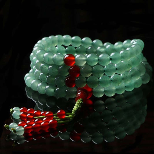 Spiritualität Buddha Karma 108 Perlen Grünes Aventurin Rotes Achat Glücks-Mala-Armband