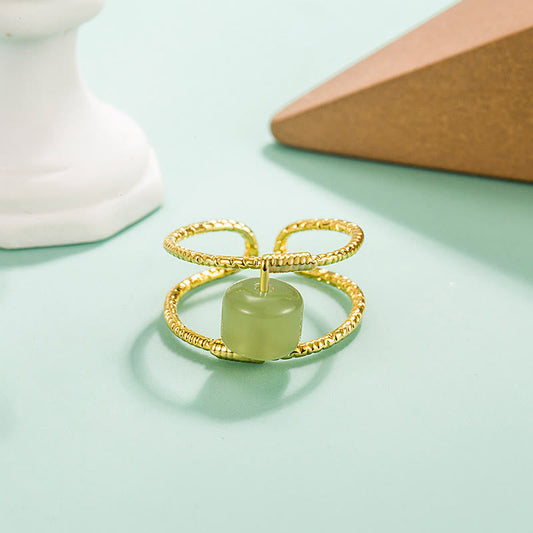 Jade Round Jade Pearl Bead Double Layer Copper Luck Adjustable Ring