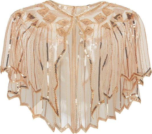 1920s Shawl Wraps Sequin Beaded Evening Cape Bridal Shawl