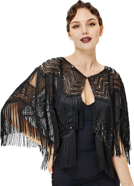 Gatsby Shawl Wrap for 1920s Evening Party Night Cape for Women Bridal Sequin Capelet