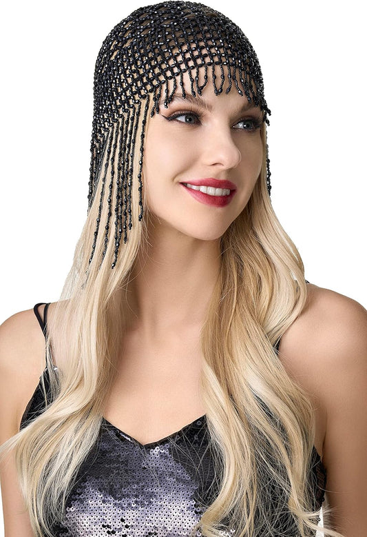 1920s Beaded Cap - Roaring 20s Flapper & Cleopatra Headpiece for Gatsby Themed Party