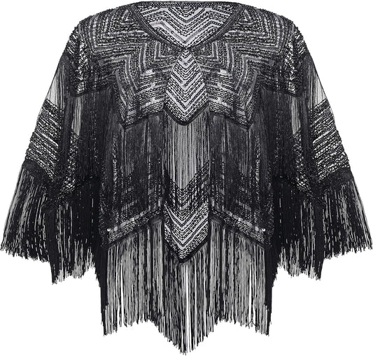 Gatsby Shawl Wrap for 1920s Evening Party Night Cape for Women Bridal Sequin Capelet