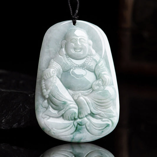 Collier d'énergie de Bouddha en jade naturel, pendentif Bouddha rieur Maitreya, collier porte-bonheur.