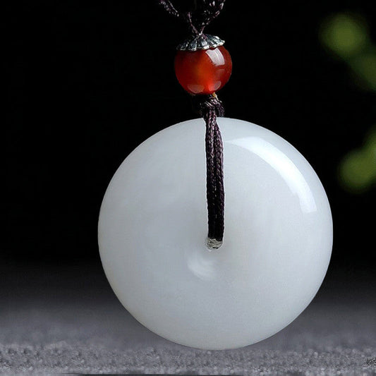 Jade Round Hetian White Jade Peace Buckle Blessing Necklace Pendant