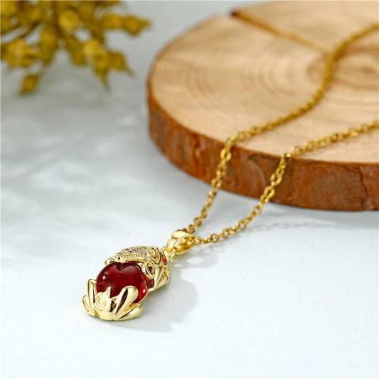 Jade Natural Garnet Pixiu Fortune Necklace