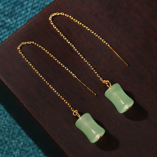 Jade Jade Bamboo Pattern Luck Drop Earrings