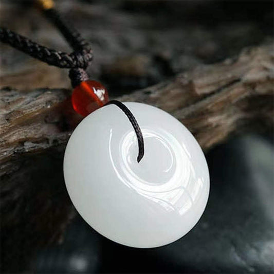 Jade Round Hetian White Jade Peace Buckle Blessing Necklace Pendant