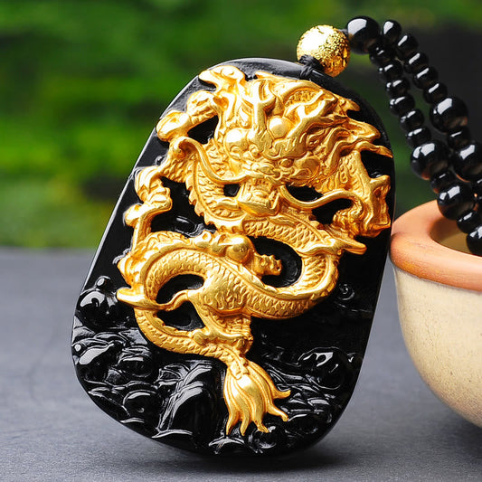 Buddha-Karma-Anhänger aus 18-karätig vergoldetem Drachenobsidian