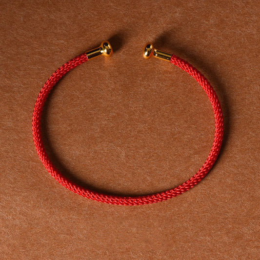 Bracelet manchette tressé à la main, traditionnel tibétain bouddhiste ancien, en corde rouge, au design simple et porte-bonheur.