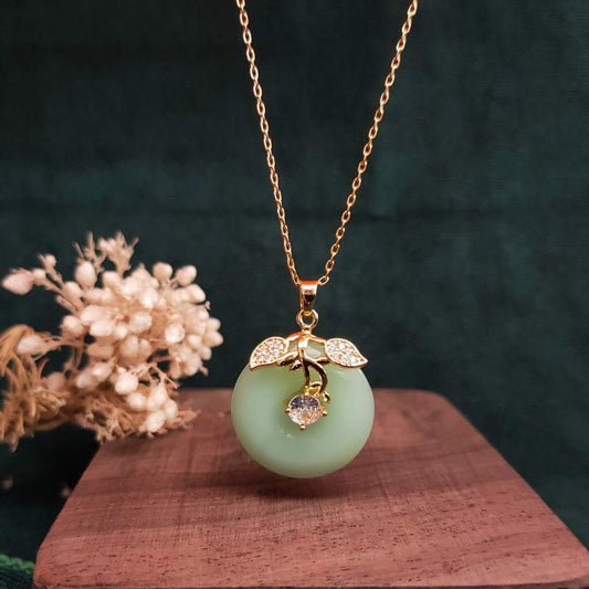Jade Round Jade Leaf Blessing Fortune Necklace Chain Pendant