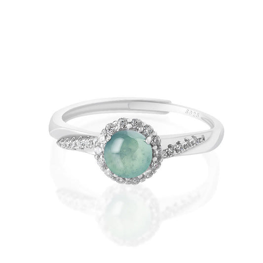 Jade 925 Sterling Silver Round Jade Luck Prosperity Adjustable Ring