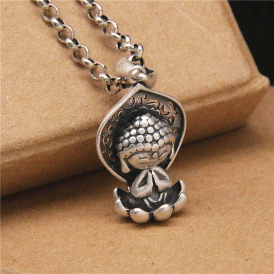 Buddha-Energie-Halskette, 999 Sterling Silber, Meditations-Buddha-Lotus-Gelassenheits-Anhänger