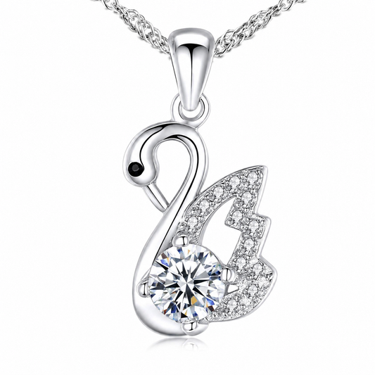 Maternal Grace 925 Sterling Silver Swan Necklace – Sparkling Solitaire Elegant Jewelry Gift
