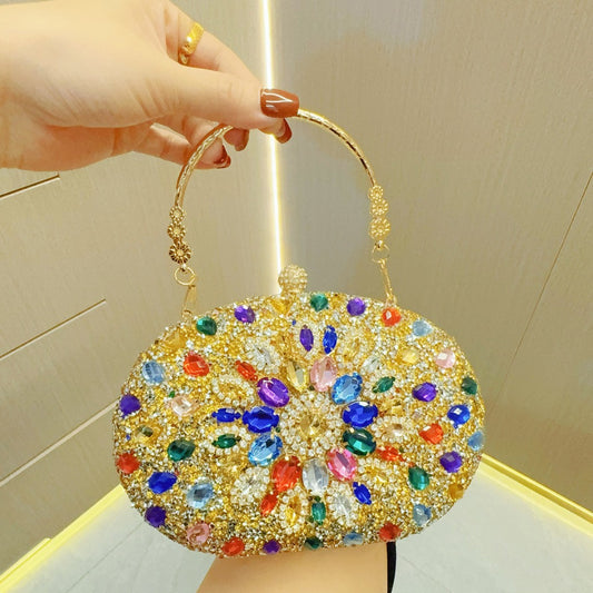 Luxury Crystal Evening Bag Peacock Flower Clutch Purse Wedding Party Handbag Chain