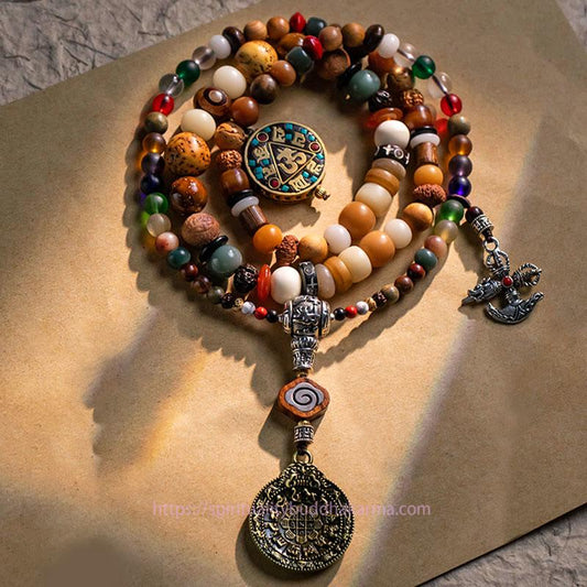 Spiritualität Buddha Karma Tibetisches 108-Perlen-Mala-Armband Bodhi-Samen Buddha-Kopf Neun Paläste Acht Diagramme OM Weisheitsarmband
