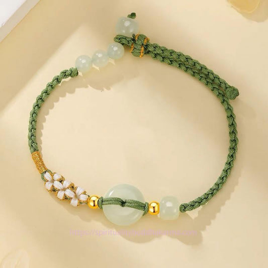 Jade Hetian Jade Friedensschnalle Glück Pfirsichblüte Geflochtenes Armband
