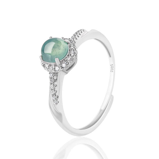 Jade 925 Sterling Silver Round Jade Luck Prosperity Adjustable Ring