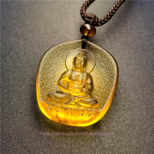Spirituality Chinese Zodiac Natal Buddha Blessing Liuli Crystal Compassion Necklace Pendant