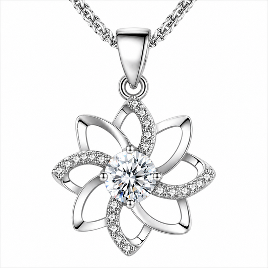 Blooming Radiance 925 Sterling Silver Sunflower Necklace – Sparkling Geometric Solitaire Jewelry Gift