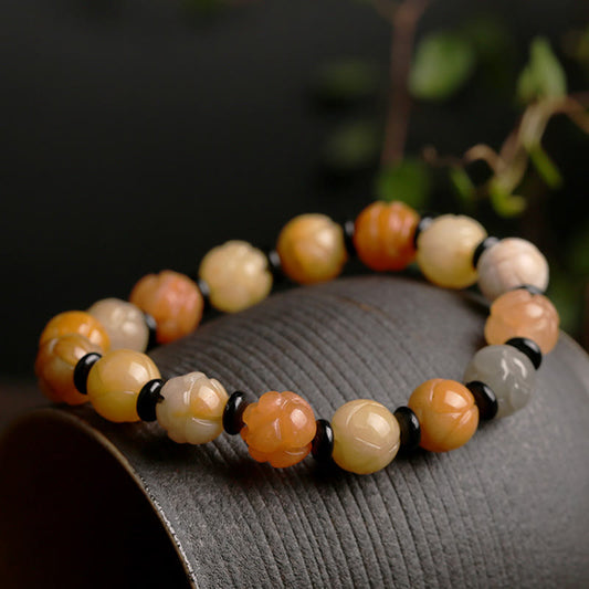 Jade Golden Silk Jade Lotus Wealth Luck Bracelet