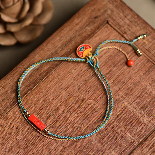 Ancient Tibetan Buddhist Red String Tradition Handmade Cinnabar As One Wishes Blessing Braid Double Layer Bracelet