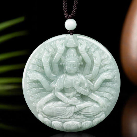 Collier d'énergie de Bouddha aux mille mains, pendentif en jade Avalokiteshvara, symbole de bénédiction de Kwan Yin et des mille mains