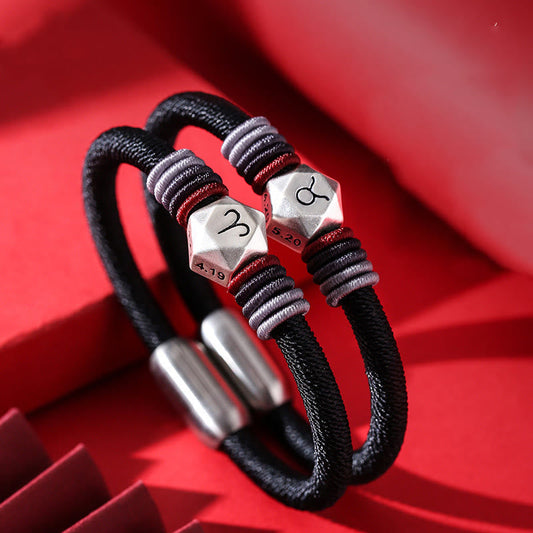 Spiritualität Buddha Karma 999 Sterling Silber 12 Sternbilder des Tierkreises Segensarmband aus Schnur