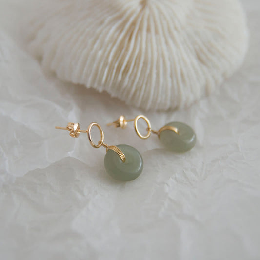 Jade Round Jade Peace Buckle Luck Drop Earrings