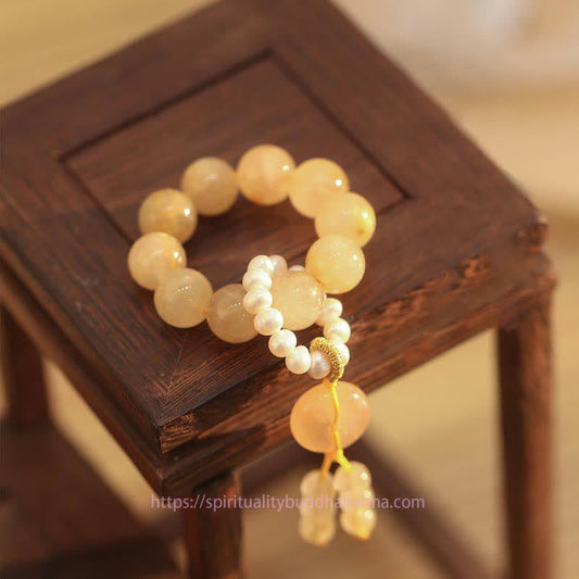 Goldene Energie Citrin Reichtum Solarplexus-Chakra (Drittes Chakra) Friedensschnalle Wohlstand Glück Handgelenk Mala