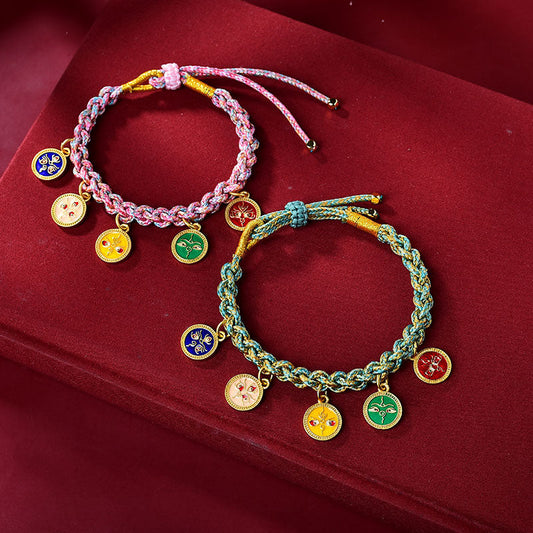 Ancient Tibetan Buddhist Red String Tradition Handmade Tibetan Multicolored Rope Five God Of Wealth Luck Braid Bracelet