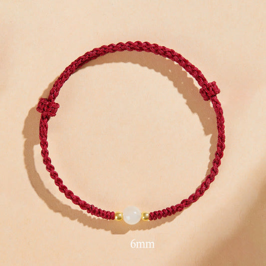 Ancient Tibetan Buddhist Red String Tradition Handcrafted Round Jade Lucky Bead Prosperity Braided Bracelet