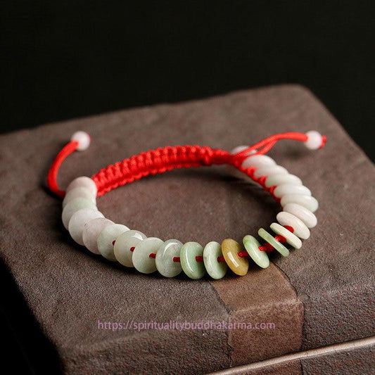 Jade-Armband mit runder, natürlicher Jade-Schnur und rotem Faden – Glücksbringer und Schutz