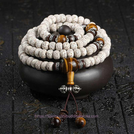 Spiritualität Buddha Karma Handgefertigtes tibetisches Tigerauge Bodhi-Samen-Friedensarmband
