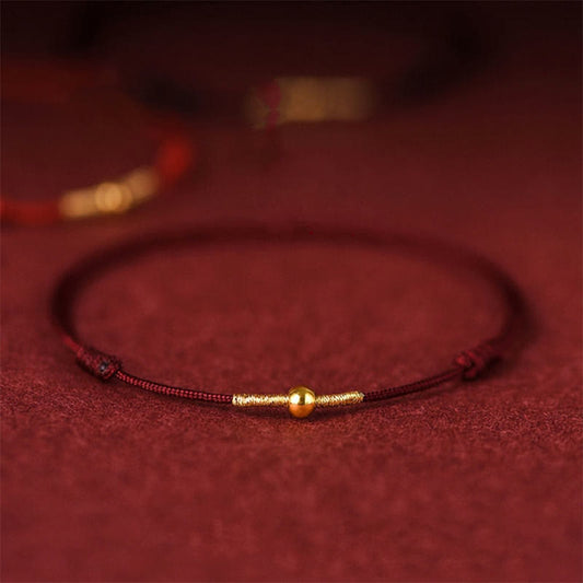 Spiritualität Buddha Karma 925 Sterling Silber Goldene Perle Schutz Geflochtenes Seil Armband Fußkettchen