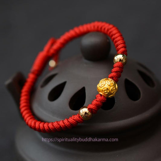 Bracelet de couple traditionnel tibétain bouddhiste à fil rouge, en argent sterling 999, Om Mani Padme Hum, avec pièce de cuivre, symbole de chance et de force.