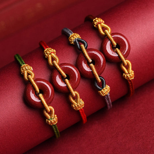 Antikes tibetisch-buddhistisches Armband aus geflochtenem Zinnober mit roter Schnur als Friedenssymbol