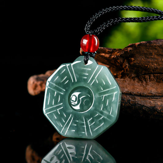 Jade natürliche Jade FengShui Bagua Yin Yang Wohlstand Halskette Anhänger
