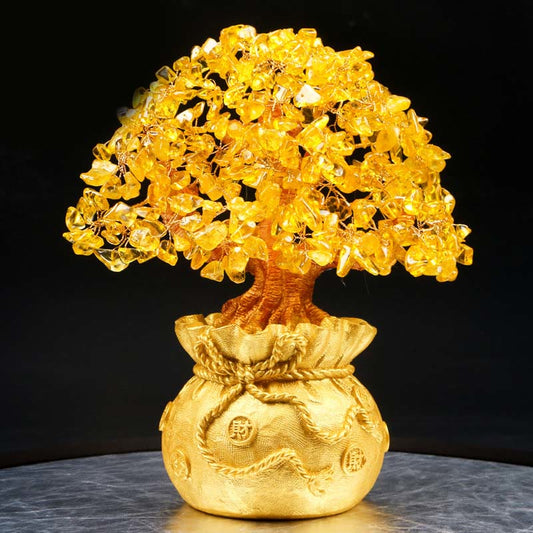 Goldener Energie-Citrin, natürlicher Reichtum, Solarplexus-Chakra (drittes Chakra), Geldbaum-Edelsteinornament – Feng Shui für Wohlstand