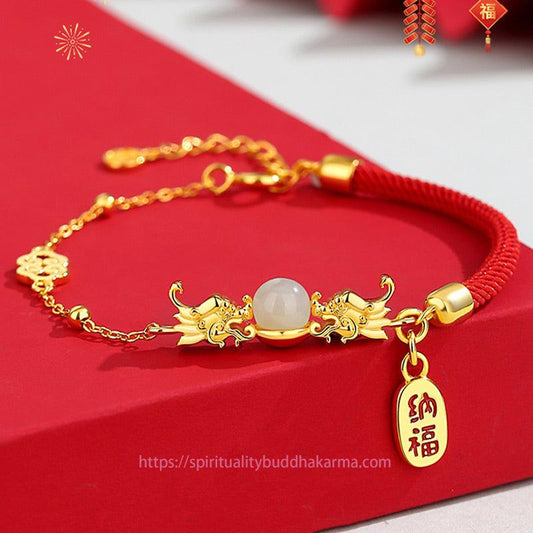 Jade Year of the Dragon 925 Sterling Silver Hetian Jade Attract Fortune Fu Character Luck Bracelet