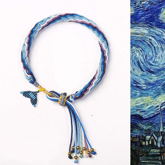 Armband mit Reinkarnationsknoten, Glücksschnur und Schutzgeflecht