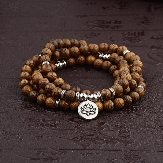 Spirituelles tibetisches Blitzschlag-Holzarmband Lotus Buddha Mala