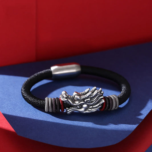 Antikes tibetisch-buddhistisches Armband mit roter Schnur, handgefertigt aus 999er Sterlingsilber, mit Drachenmotiv, für Kinder und Erwachsene