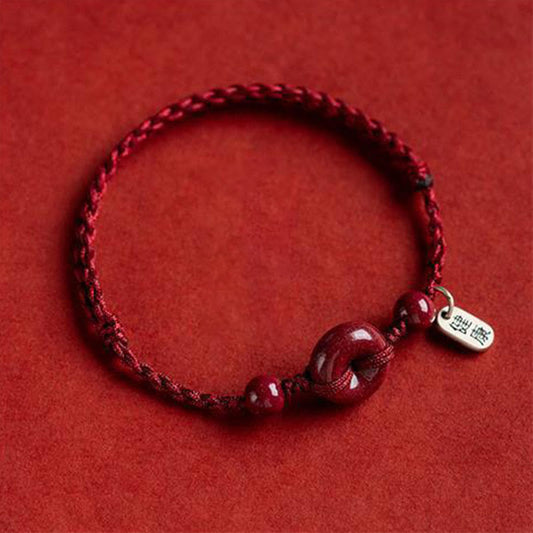 Antikes tibetisch-buddhistisches Armband mit rotem Faden, handgefertigt aus Zinnober, Friedensverschluss, Glücksbringer für Sicherheit und Gesundheit, Segensarmband/Fußkettchen