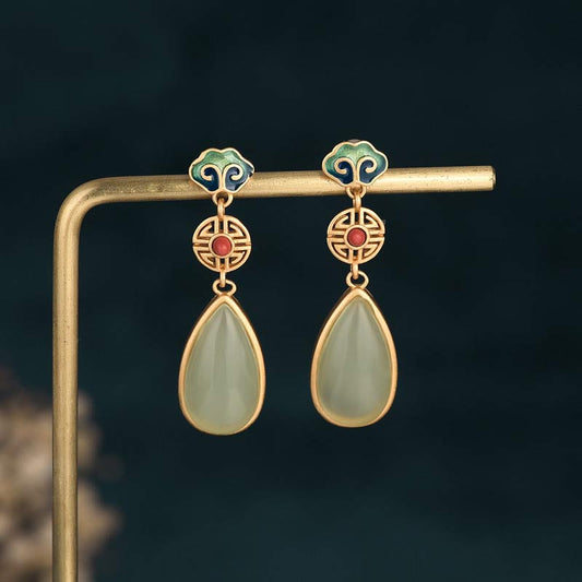 Jade-FengShui-Ohrringe mit doppeltem Glück